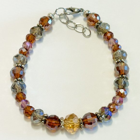 Amber, Lavender & Grey Bead Bracelet - Picture 1 of 3